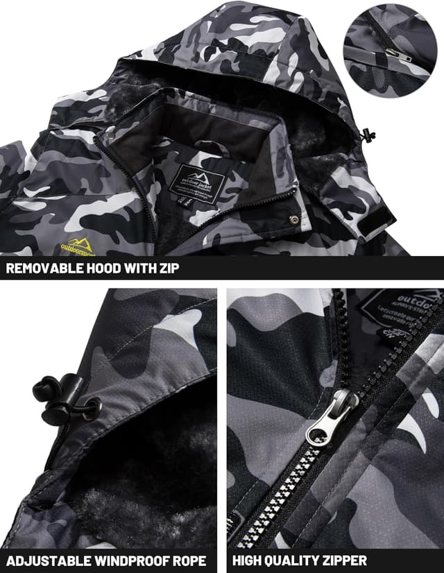 Detalle de TACVASEN Men’s Winter Skiing Jacket (Water-Resistant Fleece Lining, Insulated, Detachable Hood)