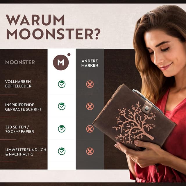 Detalle 2 de moonster Leder Notizbuch A5 mit Lebensbaum
