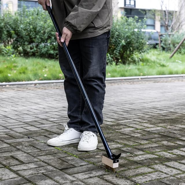 Detalle de Mitclear Weed Remover Tool with Long Handle (50IN) with V Wire Brush & Metal Scraper