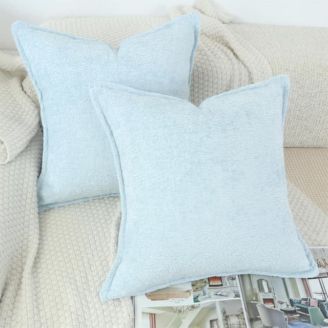 Detalle de OYIMUA set of 2 chenille cushion covers (50cm x 50cm) in light blue