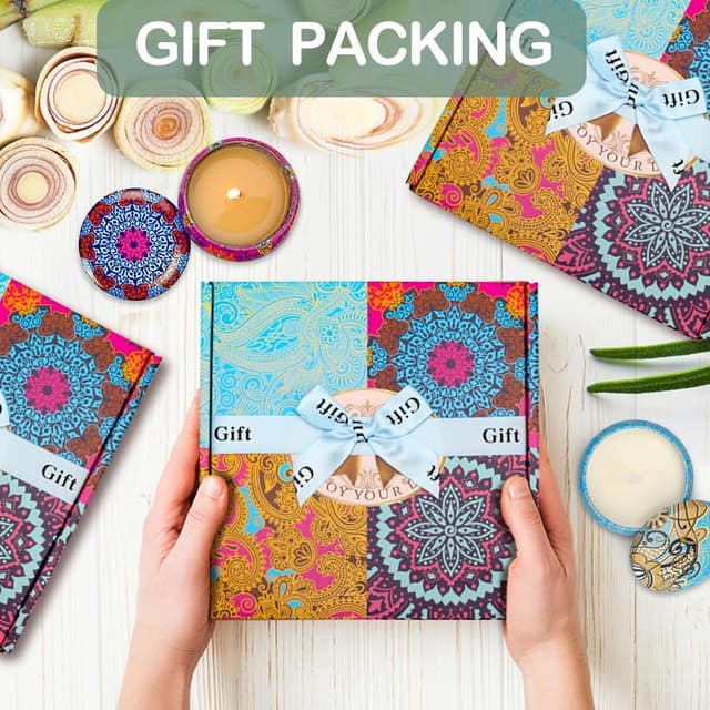 Detalle de Coffret de 4 bougies parfumées à la cire de soja – lot Lavande, Citron, Figue et senteur printanière