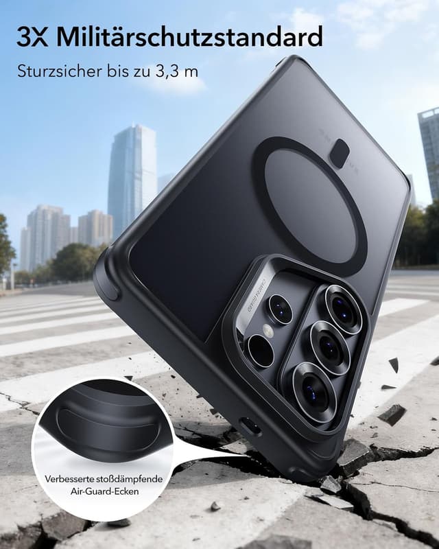 Detalle de ESR MagSafe Hülle für Samsung Galaxy S26 Ultra – MIL-STD-810H Militärschutz & 1.500 g Magnetkraft, matt schwarz