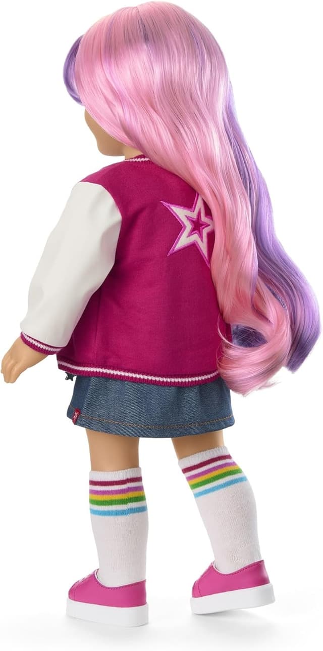 Detalle de American Girl Truly Me 18-inch Doll #116 (Light-Blue Eyes, Wavy Purple-and-Pink Hair) with Star Squad Outfit