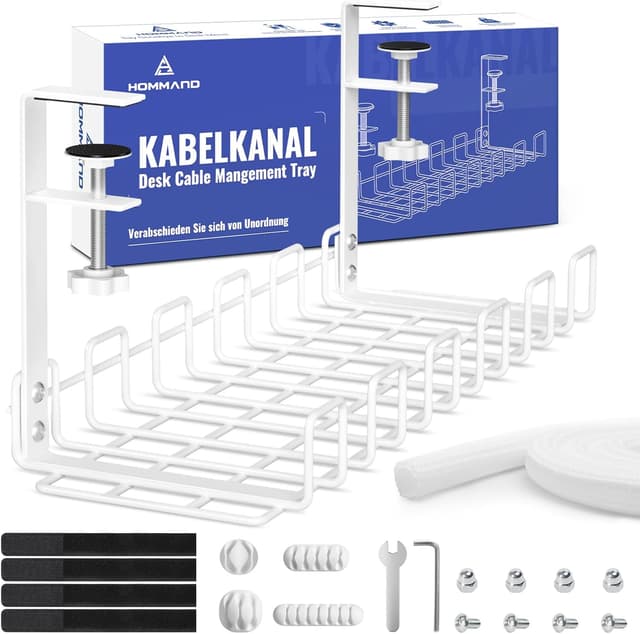 Detalle de HOMMAND raccogli cavi da scrivania in metallo per sotto il tavolo (bianco)