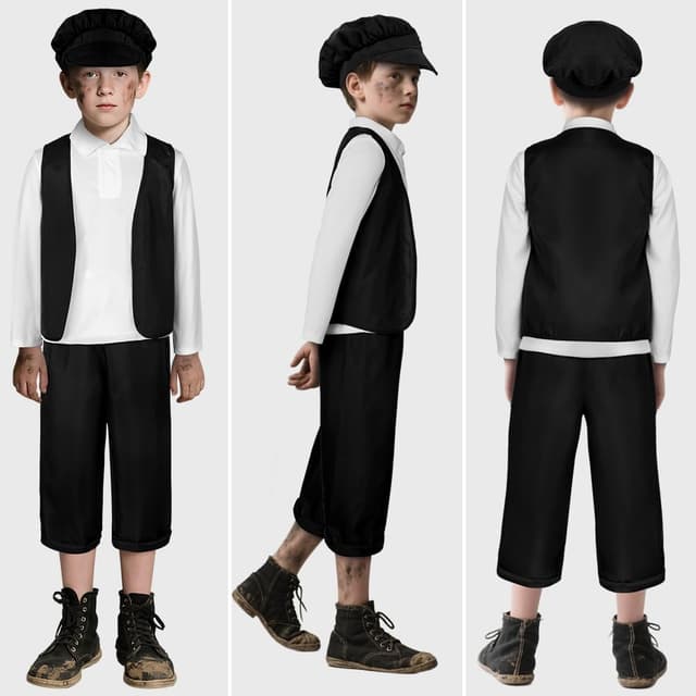 Detalle de DiULi Children’s Victorian Boy 4-Piece Costume Set (Vest, Hat, Trousers & Shirt) for World Book Day & School Plays
