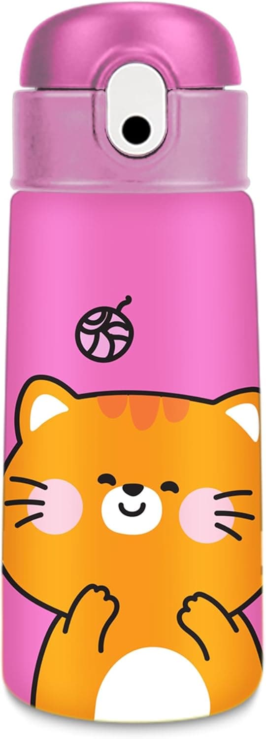 Detalle de Cartomania Trinkflasche aus Edelstahl 304, 460 ml – rosa mit Katze, BPA-frei