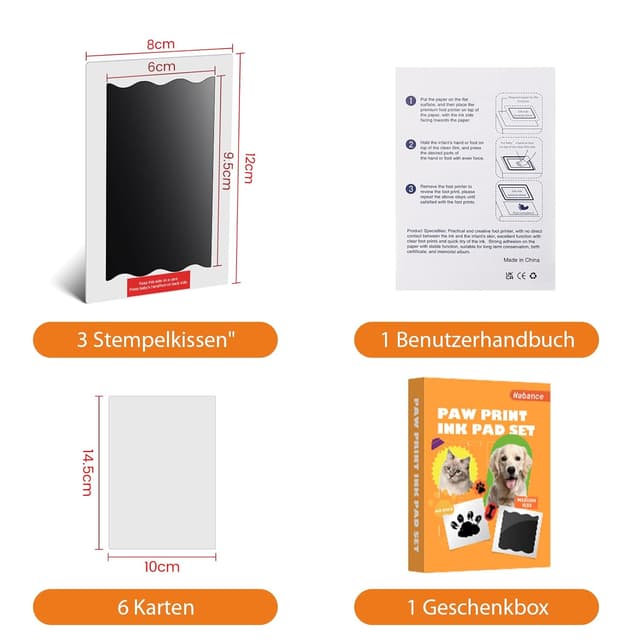 Detalle 2 de 3-teiliges Pfotenabdruck-Set für Baby, Hund & Katze (mit 6 Karten, 3 Stempelkissen) – Andenken zum Hundegeburtstag