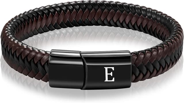 Detalle de HAYOUWAY Lederarmband für Herren mit Buchstaben (A–Z) und Magnetverschluss, braun