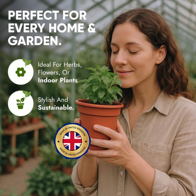 Thumbnail 6 de Happy Pots 20 Pack Plastic Plant Pots (Mixed Sizes) – Made in UK, Terracotta, Drainage Holes