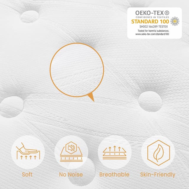 Detalle 2 de TeQsli Small Double Hybrid Mattress (4FT) – 120x190x27cm, medium firm gel memory foam & pocket springs