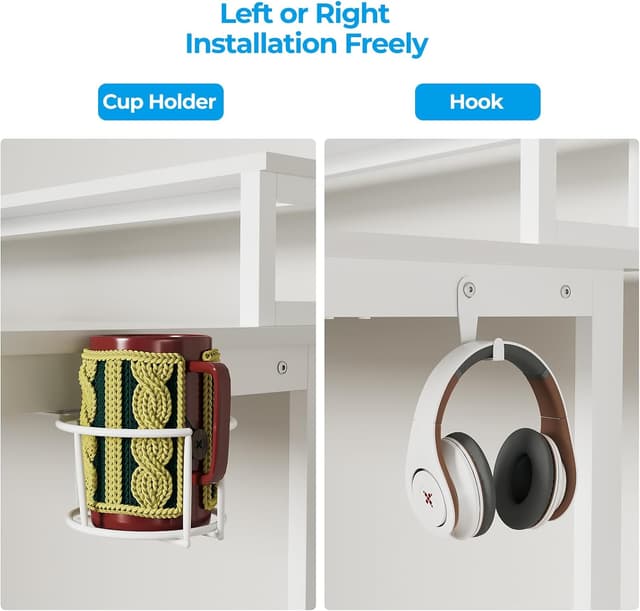 Detalle 2 de GreenForest computer desk with full monitor stand, 100 cm home office setup in full white