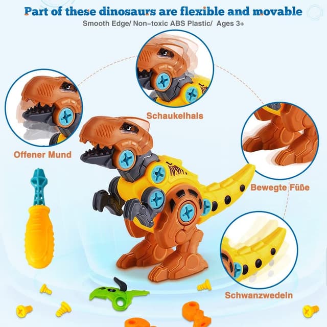 Detalle de Lekebaby Dinosaurier Montage-Spielzeug (4er-Set) mit Werkzeugen – DIY Jurassic Dino für Jungen & Mädchen ab 3 Jahren