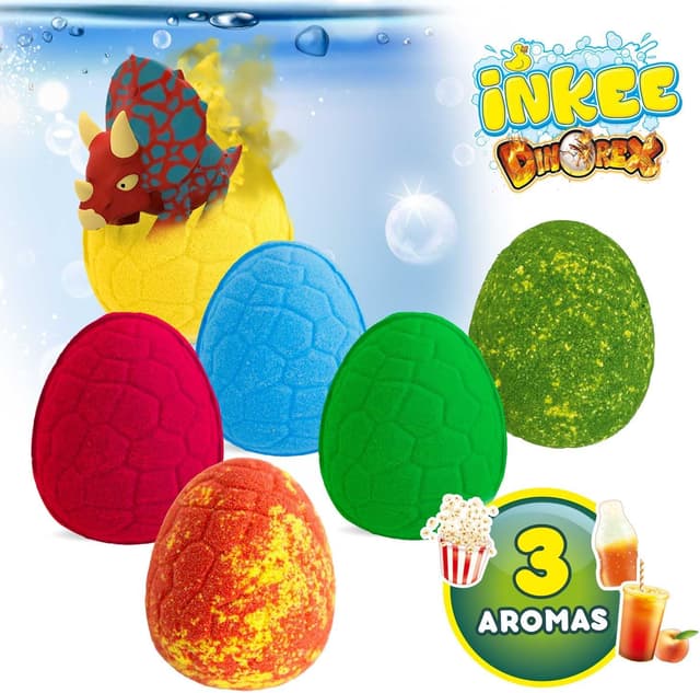 Detalle de INKEE Geschenkbox DINO mit 6 Kinder-Badebomben und 6 sammelbaren Dinosaurier-Spielzeug