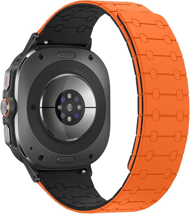 Detalle 2 de Amizee No Gap Magnetic Sport Silicone Strap for Samsung Galaxy Watch Ultra 47mm (Orange/Black)