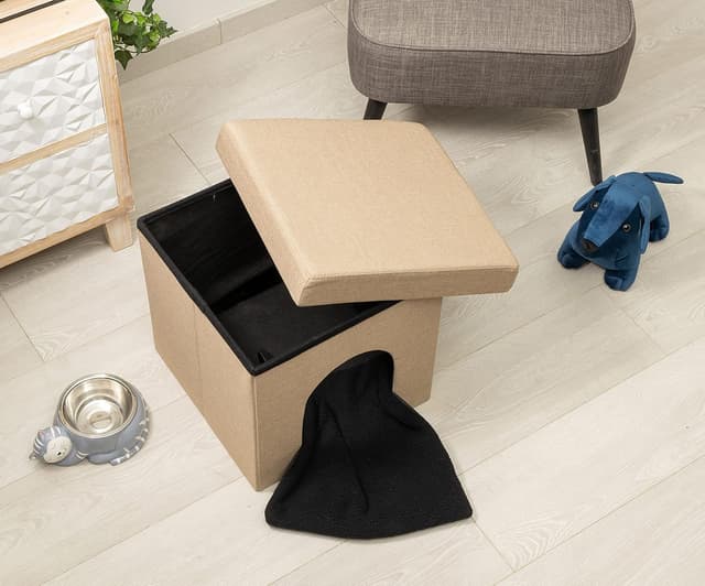 Detalle de Baroni Home Cuccia Cane e Gatto pieghevole color tortora, pouf/tavolino relax 38x38x38 cm