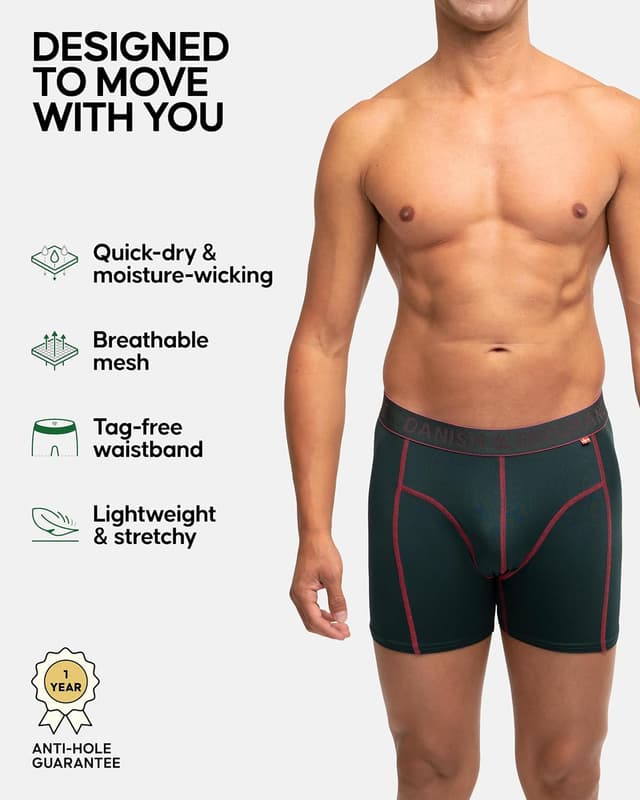 Detalle 2 de Danish Endurance Mens Boxers (3 Pack) – Anti-Chafe, Moisture Wicking Sports Underwear (Long Leg or Regular)