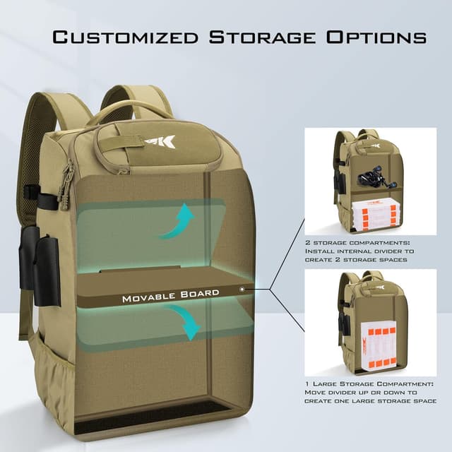 Detalle de KastKing KarryAll Fishing Tackle Backpack with Rod Holder and 4 Tackle Boxes (40/26L)