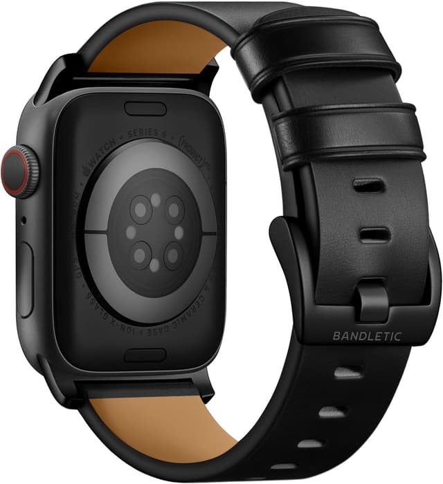 Detalle de Bandletic Genuine Leather Straps with 316L Stainless Steel Connector for Apple Watch Ultra 3/2/1 & Series 11–3 (49–42mm)
