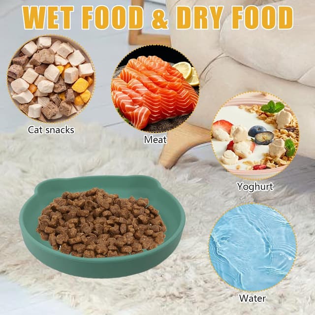 Detalle 2 de FINEASY 2PCS Silicone Shallow Cat Bowls (Whisker Friendly) – Flat Food & Water Dishes, Orange & Green