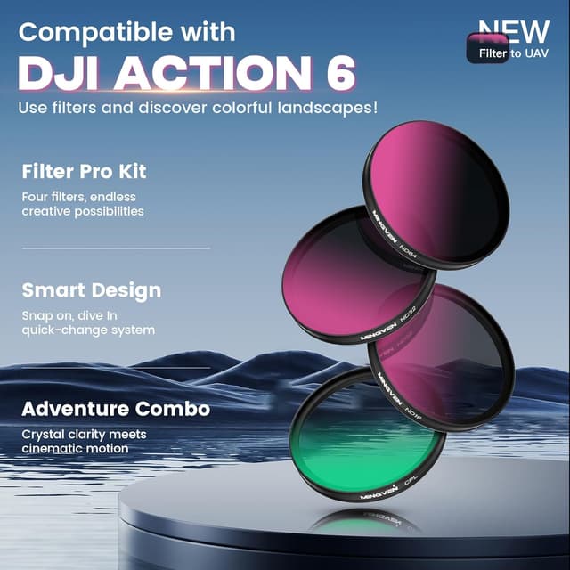 Detalle de MINGVEN Osmo Action 6 ND Filter Set (4-teilig) mit CPL und Silikon-Objektivhülle – ND16, ND32, ND64