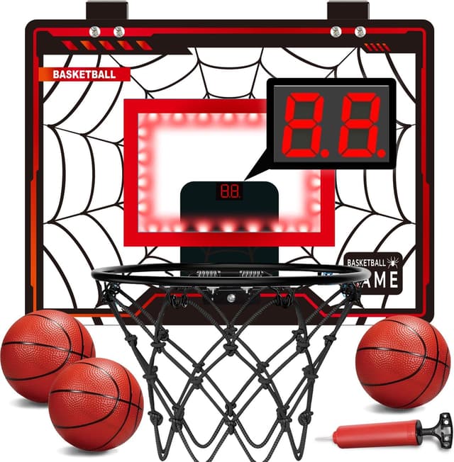 Detalle de Basketball Hoop Indoor mini basketball hoop with electronic scoreboard and cool LED lights for boys and adults