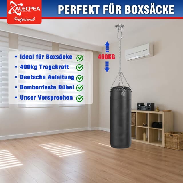 Detalle de ALECPEA Deckenhaken für Hängesessel, Hängematte & Fitness-Zubehör – Premium-Edelstahl, bis 400 kg