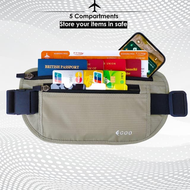 Thumbnail 6 de Egoo Ultralight RFID Money Belt with Adjustable Elastic Strap (Grey) + 3 RFID Card Protector Sleeves