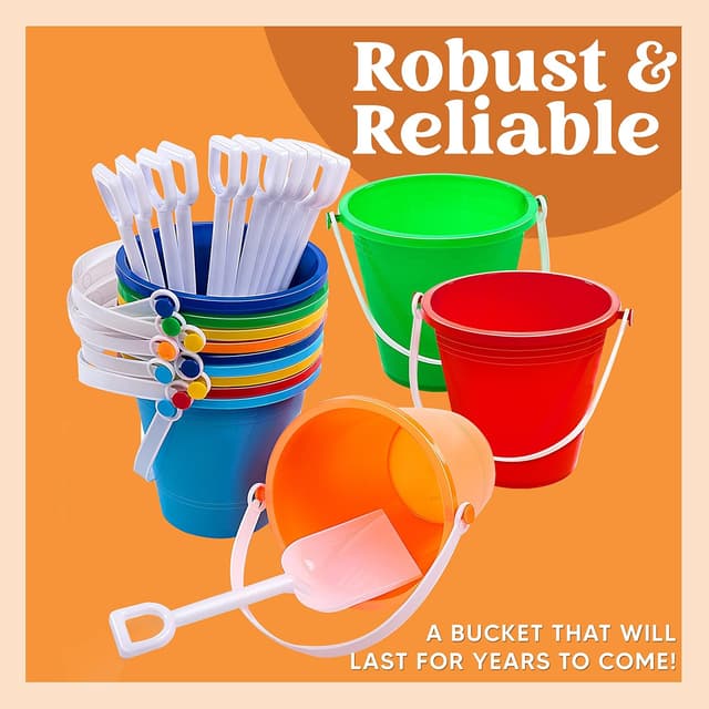 Detalle de Sloosh 12 Sets Sand Buckets with Shovels for Kids (24-piece beach pail & spade set)