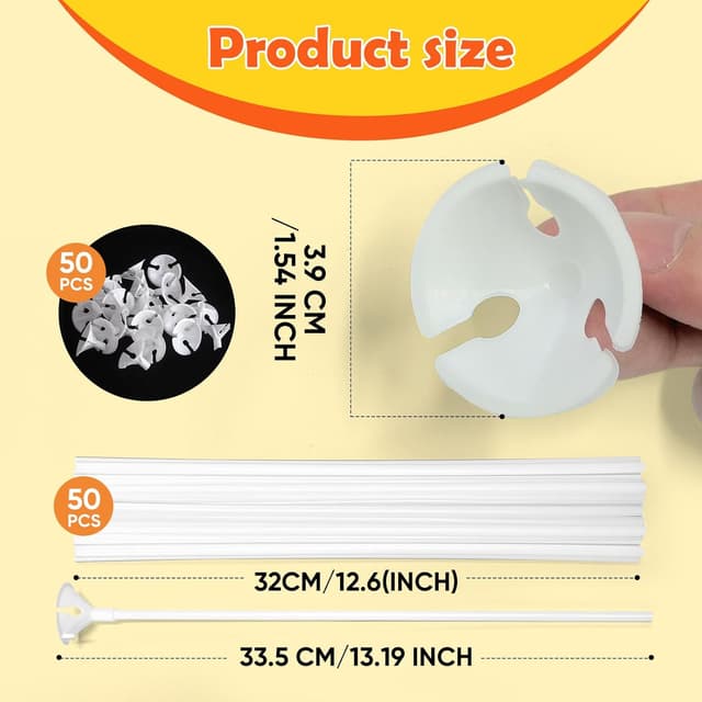 Detalle 2 de Kedixiest 50PCS Balloon Sticks with Cups (32cm) – White reusable balloon holders for party displays