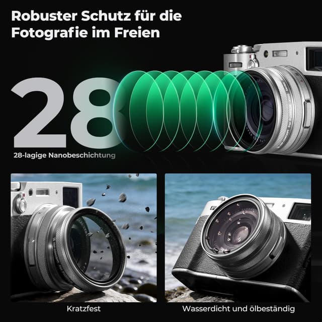 Detalle de K&F CONCEPT UV-Filter für Fujifilm X100-Serie (X100/X100F/X100S/X100T/X100V/X100VI), Schutzfilter in Silber