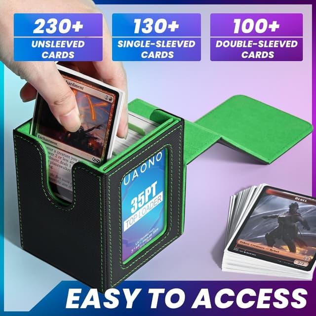 Detalle 2 de UAONO Kartenfach für MTG Commander (EDH) mit Top Loader, 2 Trennwänden – Schwarz/Dunkelgrün