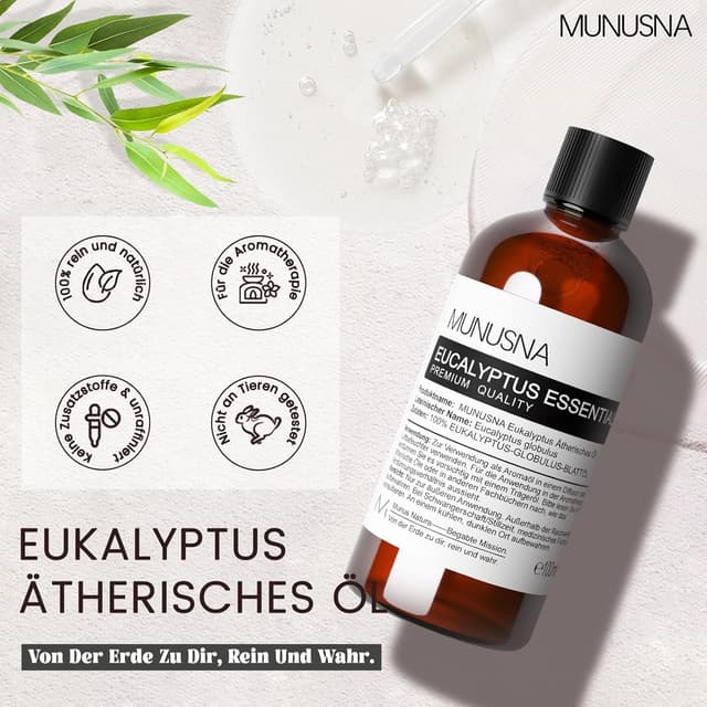 Detalle 2 de MUNUSNA Eukalyptusöl 100ML – reines ätherisches Öl für Diffuser