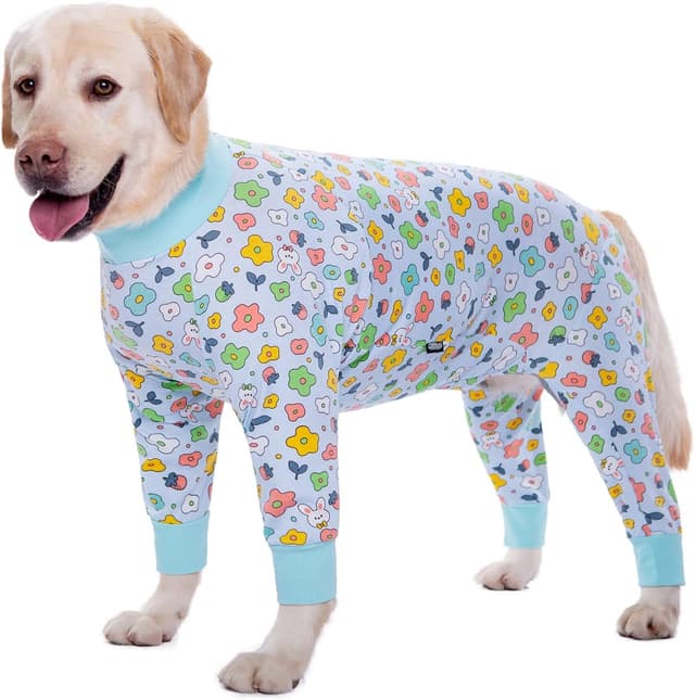 Detalle de BT Bear Large Dog Clothes – Elastic Dog Onesie Recovery Suit (7XL, Blue Flower)