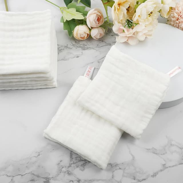 Detalle 2 de Aolso Mussole Neonato in cotone 8 asciugamani 30x30 cm bianco