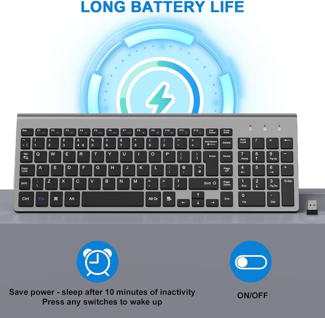 Detalle de Cimetech Wireless Keyboard (2.4G) with Numeric Keypad – silent ergonomic USB keyboard for Windows PCs and laptops