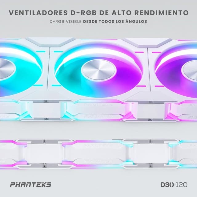 Detalle 2 de Phanteks D30 Regular Blade Kit 3 ventiladores DRGB 120mm blancos