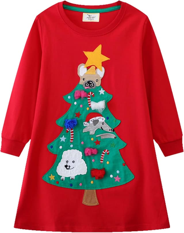 Detalle de Kfnire Mädchen Langarm-Jersey Kleid aus Baumwolle (A-Linie) mit Einhorn-Motiv