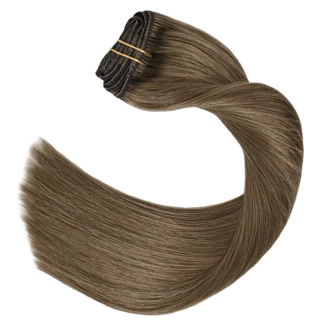 Detalle 2 de UGOTRAYS Ash Brown 15-Inch Clip-in Hair Extensions (70G, Remy, 16 Clips)