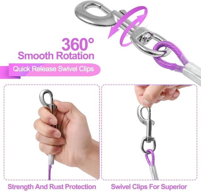 Detalle 2 de Mi Metty Dog Tie Out Cable (Chew Proof) – Heavy-duty outdoor runner leash, purple, 20ft (6M)