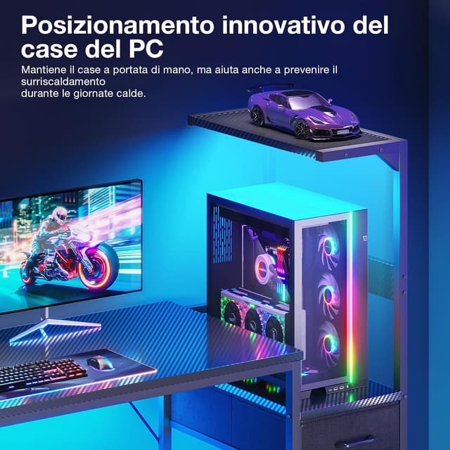 Thumbnail 4 de Coleshome Scrivania Gaming 138×48cm con LED