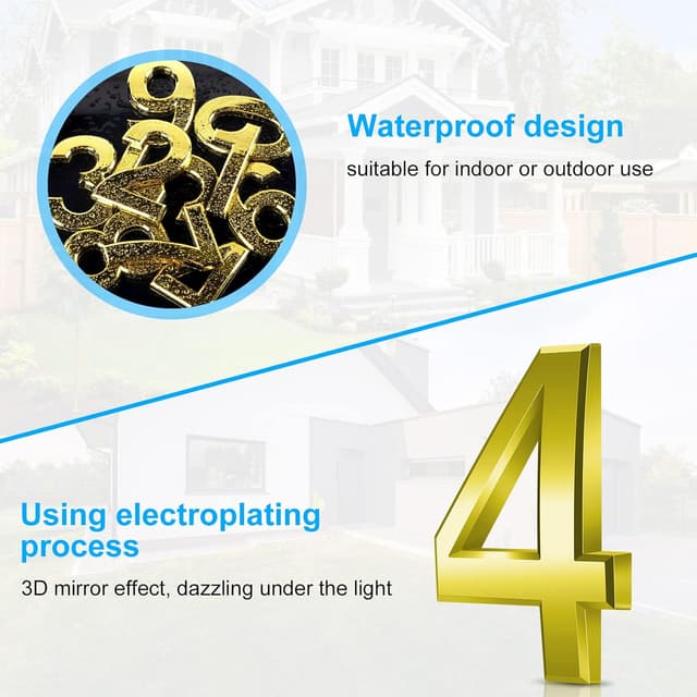 Thumbnail 3 de Vicloon Numero Civico targa 3D ABS oro 7,5 cm