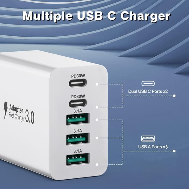 Detalle de Caricatore USB C 60W 5 porte