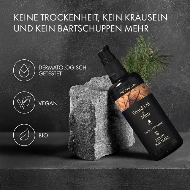 Detalle 2 de Satin Naturel BIO Bartöl kaltgepresst 100 ml – Premium Bartpflege für Herren