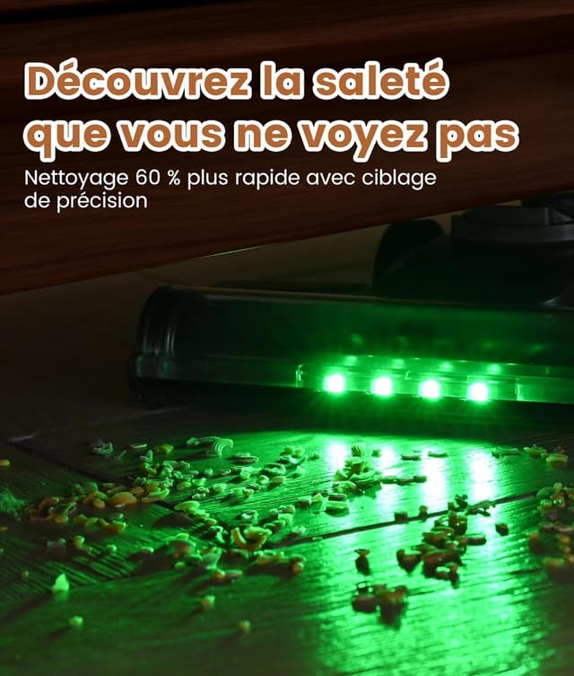 Detalle de VersLife Z8 Aspirateur balai sans fil 6 en 1 avec LED verte et écran, 40 kPa, jusqu’à 45 min (bleu foncé)