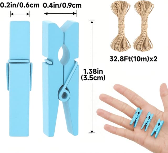 Detalle de jijAcraft Babyblau Holz Wäscheklammern 3,5 cm