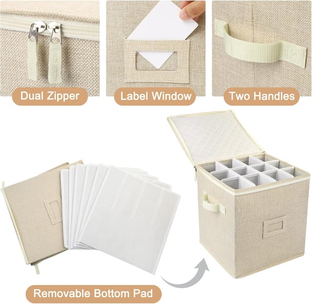 Detalle 2 de LotFancy Champagne Flute Storage Container (12in Tall) — Quilted Hard Shell, Stackable Case with Dividers & Handles