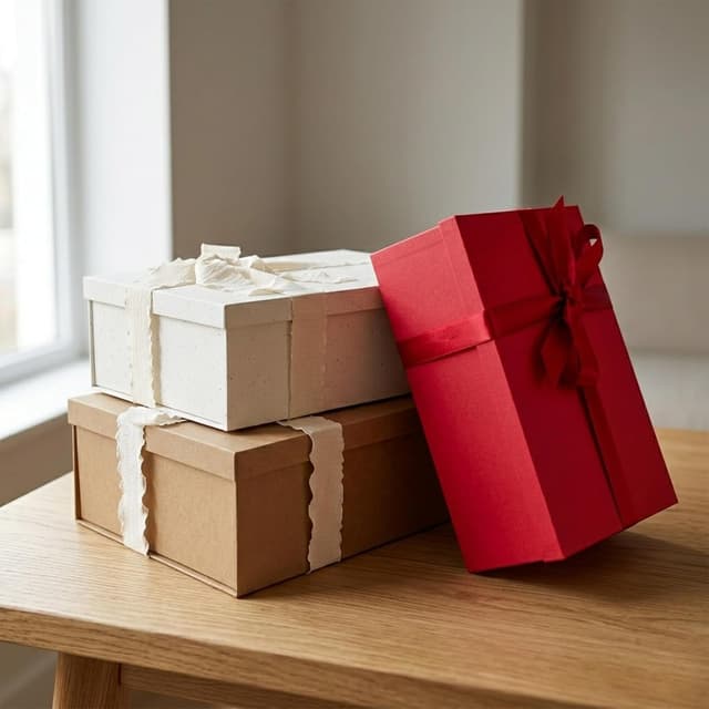 Detalle 2 de Tekhoho Off-White Large Gift Box (32x22x11cm) – reusable, foldable gift box with lid & ribbon