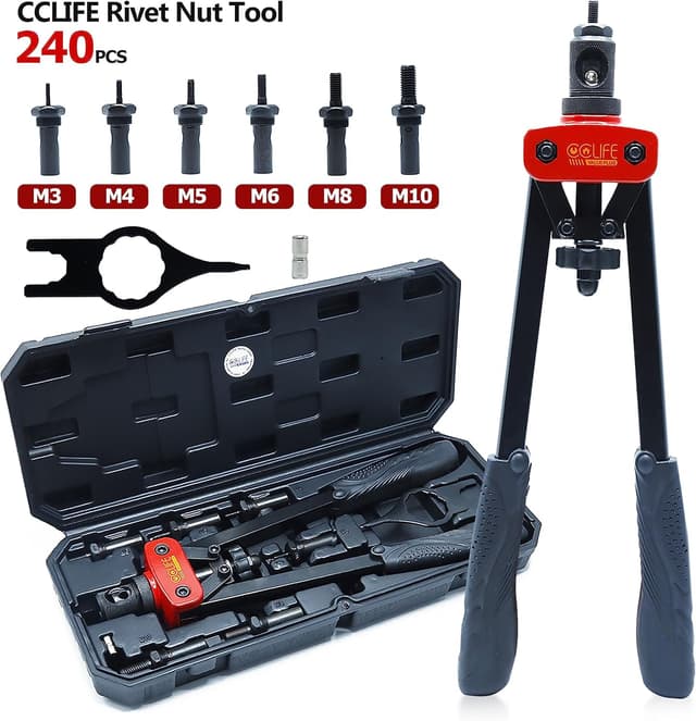 Detalle de CCLIFE Rivettatrice professionale manuale con doppia impugnatura ergonomica e 240 dadi per rivetti (M3–M10)