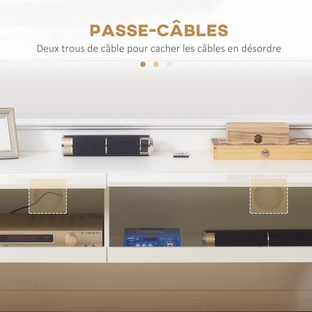 Detalle de HOMCOM Meuble TV mural blanc laqué avec LED RGB et contrôle via application, 150 x 40 x 30 cm