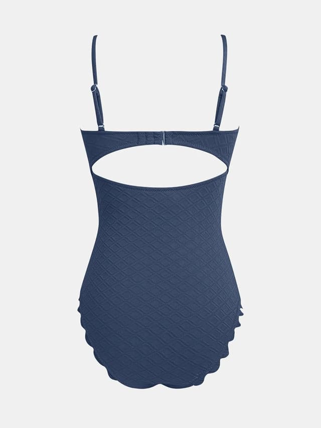 Detalle de CUPSHE costume intero moderno blu scuro smerlato con coppe removibili (XS) per donna